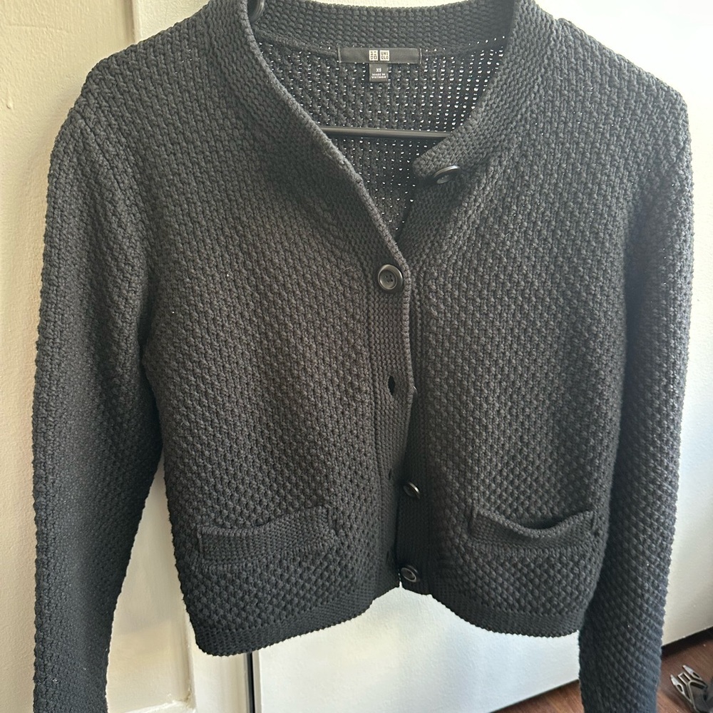 UNIQLO Women's Black Textured Knit Cardigan with Pockets